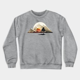 Landscape with mountains sun and tree Crewneck Sweatshirt